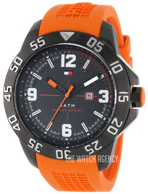 Buy Shop Tommy Hilfiger Cole Black Dial Orange Rubber Strap Watch for Men - 1790985 USA Online