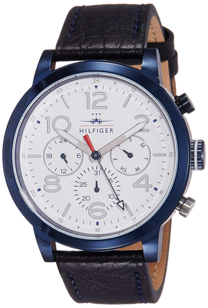Buy Shop Tommy Hilfiger Jake Multi Function Quartz White Dial Black Leather Strap Watch for Men - 1791235 USA Online