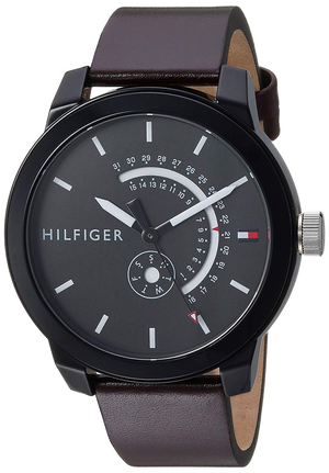 Buy Shop Tommy Hilfiger Denim Black Dial Brown Leather Strap Watch for Men - 1791478 USA Online