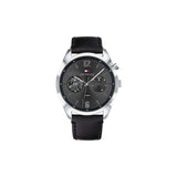 Buy Shop Tommy Hilfiger Deacan Grey Dial Black Leather Strap Watch for Men - 1791548 USA Online