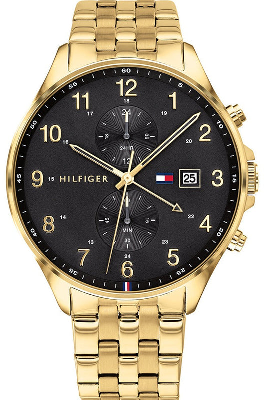 Buy Shop Tommy Hilfiger West Chronograph Quartz Black Dial Gold Steel Strap Watch For Men - 1791708 USA Online