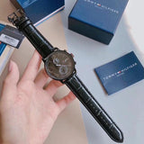 Buy Shop Tommy Hilfiger Aden Chronograph Black Dial Black Leather Strap Watch for Men - 1791310 USA Online