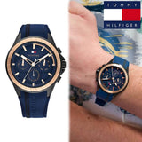 Buy Shop Tommy Hilfiger Aiden Chronograph Blue Dial Blue Silicone Strap Watch For Men - 1791860 USA Online