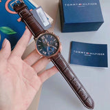 Buy Shop Tommy Hilfiger Aiden Quartz Blue Dial Brown Leather Strap Watch for Men - 1791308 USA Online