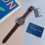 Buy Shop Tommy Hilfiger Aiden Quartz Blue Dial Brown Leather Strap Watch for Men - 1791308 USA Online