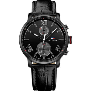 Buy Shop Tommy Hilfiger Aden Chronograph Black Dial Black Leather Strap Watch for Men - 1791310 USA Online