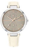 Buy Shop Tommy Hilfiger Angela Silver Dial Cream Leather Strap Watch for Women - 1782123 USA Online