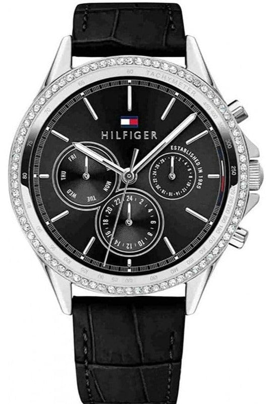 Buy Shop Tommy Hilfiger Ari Diamonds Black Dial Black Leather Strap Watch for Women - 1781981 USA Online