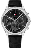 Buy Shop Tommy Hilfiger Ari Diamonds Black Dial Black Leather Strap Watch for Women - 1781981 USA Online