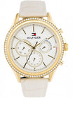 Buy Shop Tommy Hilfiger Ari Diamonds White Dial Cream Leather Strap Watch for Women - 1781982 USA Online