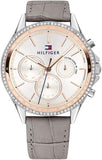 Buy Shop Tommy Hilfiger Ari Diamonds White Dial Grey Leather Strap Watch for Women - 1781980 USA Online