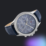 Buy Shop Tommy Hilfiger Ari Quartz Diamonds Blue Dial Blue Leather Strap Watch for Women - 1781979 USA Online