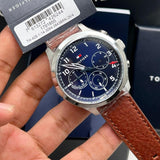 Buy Shop Tommy Hilfiger Asher Chrongraph Blue Dial Brown Leather Strap Watch For Men - 1791855 USA Online