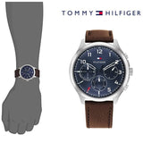 Buy Shop Tommy Hilfiger Asher Chrongraph Blue Dial Brown Leather Strap Watch For Men - 1791855 USA Online