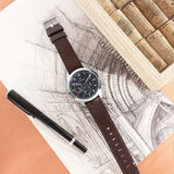 Buy Shop Tommy Hilfiger Asher Chrongraph Blue Dial Brown Leather Strap Watch For Men - 1791855 USA Online