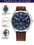 Buy Shop Tommy Hilfiger Asher Chrongraph Blue Dial Brown Leather Strap Watch For Men - 1791855 USA Online