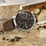 Buy Shop Tommy Hilfiger Asher Chrongraph Blue Dial Brown Leather Strap Watch For Men - 1791855 USA Online