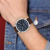 Buy Shop Tommy Hilfiger Asher Chrongraph Blue Dial Brown Leather Strap Watch For Men - 1791855 USA Online