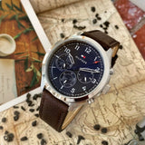 Buy Shop Tommy Hilfiger Asher Chrongraph Blue Dial Brown Leather Strap Watch For Men - 1791855 USA Online