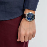 Buy Shop Tommy Hilfiger Asher Chrongraph Blue Dial Brown Leather Strap Watch For Men - 1791855 USA Online