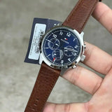 Buy Shop Tommy Hilfiger Asher Chrongraph Blue Dial Brown Leather Strap Watch For Men - 1791855 USA Online