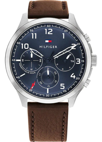 Buy Shop Tommy Hilfiger Asher Chrongraph Blue Dial Brown Leather Strap Watch For Men - 1791855 USA Online