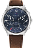 Buy Shop Tommy Hilfiger Asher Chrongraph Blue Dial Brown Leather Strap Watch For Men - 1791855 USA Online