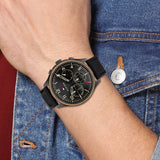 Buy Shop Tommy Hilfiger Asher Chronograph Black Dial Black Leather Strap Watch For Men - 1791854 USA Online