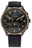 Buy Shop Tommy Hilfiger Asher Chronograph Black Dial Black Leather Strap Watch For Men - 1791854 USA Online