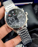 Buy Shop Tommy Hilfiger Asher Chronograph Black Dial Silver Steel Strap Watch For Men - 1791852 USA Online