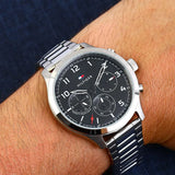 Buy Shop Tommy Hilfiger Asher Chronograph Black Dial Silver Steel Strap Watch For Men - 1791852 USA Online