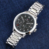 Buy Shop Tommy Hilfiger Asher Chronograph Black Dial Silver Steel Strap Watch For Men - 1791852 USA Online