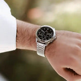 Buy Shop Tommy Hilfiger Asher Chronograph Black Dial Silver Steel Strap Watch For Men - 1791852 USA Online