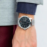 Buy Shop Tommy Hilfiger Asher Chronograph Black Dial Silver Steel Strap Watch For Men - 1791852 USA Online