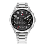 Buy Shop Tommy Hilfiger Asher Chronograph Black Dial Silver Steel Strap Watch For Men - 1791852 USA Online