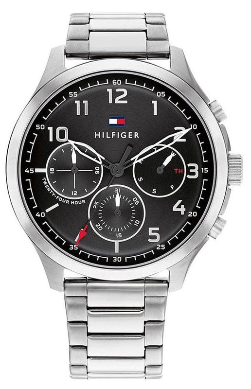 Buy Shop Tommy Hilfiger Asher Chronograph Black Dial Silver Steel Strap Watch For Men - 1791852 USA Online