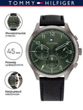 Buy Shop Tommy Hilfiger Asher Chronograph Green Dial Black Leather Strap Watch For Men - 1791856 USA Online
