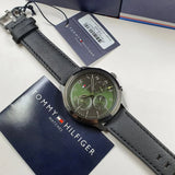 Buy Shop Tommy Hilfiger Asher Chronograph Green Dial Black Leather Strap Watch For Men - 1791856 USA Online