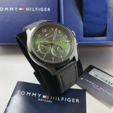 Buy Shop Tommy Hilfiger Asher Chronograph Green Dial Black Leather Strap Watch For Men - 1791856 USA Online
