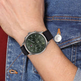 Buy Shop Tommy Hilfiger Asher Chronograph Green Dial Black Leather Strap Watch For Men - 1791856 USA Online