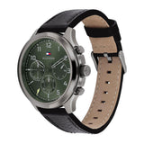 Buy Shop Tommy Hilfiger Asher Chronograph Green Dial Black Leather Strap Watch For Men - 1791856 USA Online