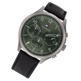 Buy Shop Tommy Hilfiger Asher Chronograph Green Dial Black Leather Strap Watch For Men - 1791856 USA Online