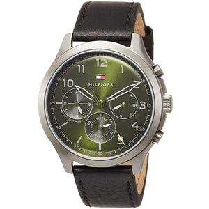 Buy Shop Tommy Hilfiger Asher Chronograph Green Dial Black Leather Strap Watch For Men - 1791856 USA Online