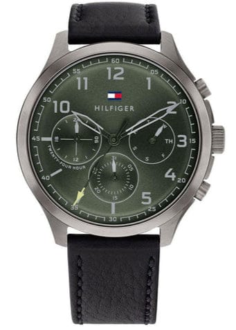 Buy Shop Tommy Hilfiger Asher Chronograph Green Dial Black Leather Strap Watch For Men - 1791856 USA Online