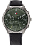 Buy Shop Tommy Hilfiger Asher Chronograph Green Dial Black Leather Strap Watch For Men - 1791856 USA Online