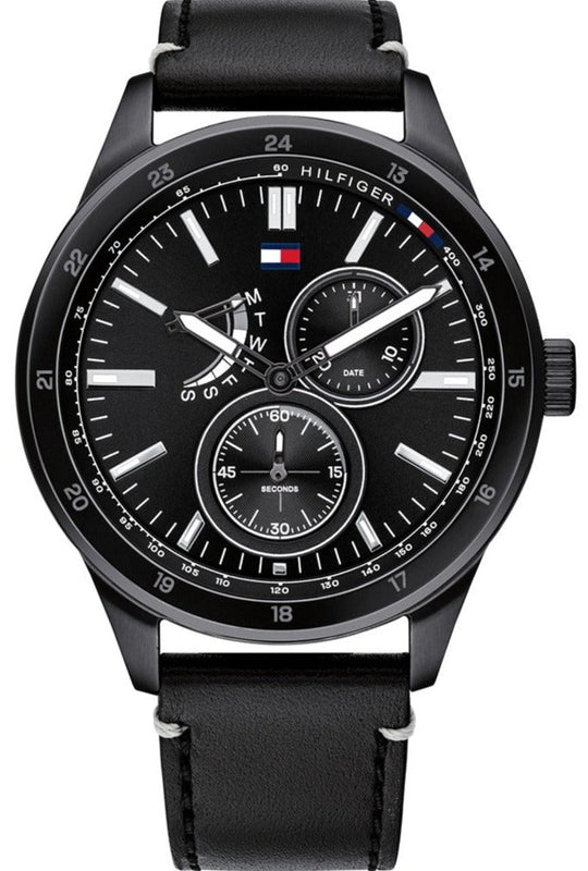 Buy Shop Tommy Hilfiger Austin Black Dial Black Leather Strap Watch for Men - 1791638 USA Online