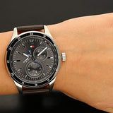 Buy Shop Tommy Hilfiger Austin Grey Dial Brown Leather Strap Watch for Men - 1791637 USA Online