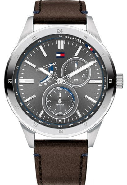 Buy Shop Tommy Hilfiger Austin Grey Dial Brown Leather Strap Watch for Men - 1791637 USA Online