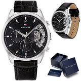 Buy Shop Tommy Hilfiger Baker Chronograph Black Dial Black Leather Strap Watch For Men - 1710449 USA Online