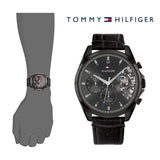 Buy Shop Tommy Hilfiger Baker Chronograph Black Dial Black Leather Strap Watch For Men - 1710452 USA Online